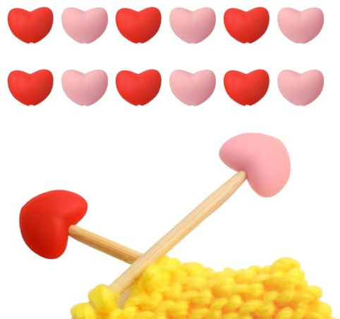 FOSDICK 12 Piezas Tapones para Agujas de Tejer, Protectores para Agujas de Tejer con Forma de Corazón, Topes de Punta de Agujas de Tejer Silicona, Accesorios de Punto Coloridos