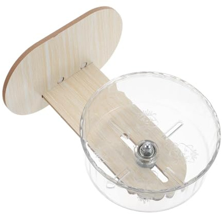 Levemolo Rueda de Ejercicio Silenciosa para Hámster Enano con Platillo Giratorio Transparente de 15 Cm y Soporte de Madera Estable para Jaulas Interiores de Animales Pequeños