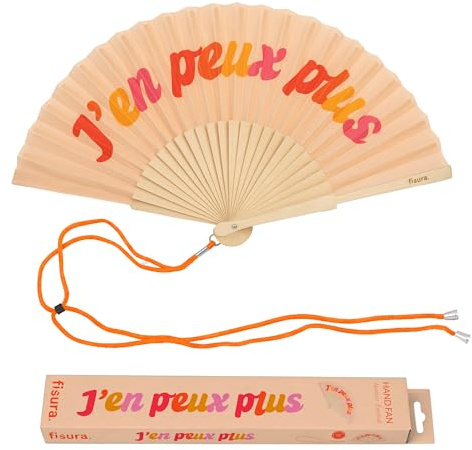 fisura. – Éventail Original avec Message “j’en Peux Plus”. Accessoire en Bois Moderne et coloré. Ventilateur à Main Orange. Dragonne Incluse. Idée Cadeau Amusante. 42,5 x 23 cm