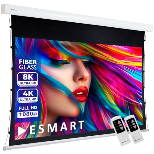 ESMART Expert XTS Tageslicht-Tension-Leinwand Grau 280 cm Bild 244 x 137 cm (110) 16:9 | Fernbedienung | Heimkino elektrische Beamer Projektionsleinwand Motor Tension Leinwand