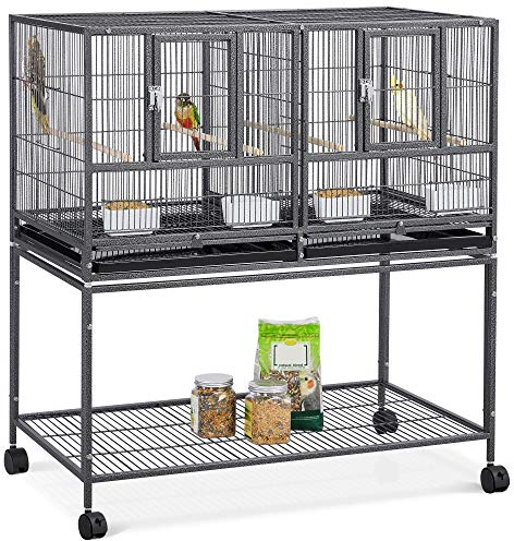 Yaheetech 41.5 Stackable Divided Breeder Breeding Parakeet Bird Cage for Canaries Cockatiels Lovebirds Finches Budgies Small Parrots with Rolling Stand, Black