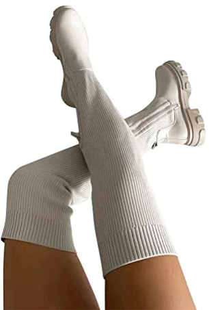 ticticlily Stivali Donna Invernali Alti al Ginocchio Stivali Alti con Tacco Basso Zip Laterale Casual Gambale Alto Invernali Stivaletti Donna con Tacco A Beige 36 EU