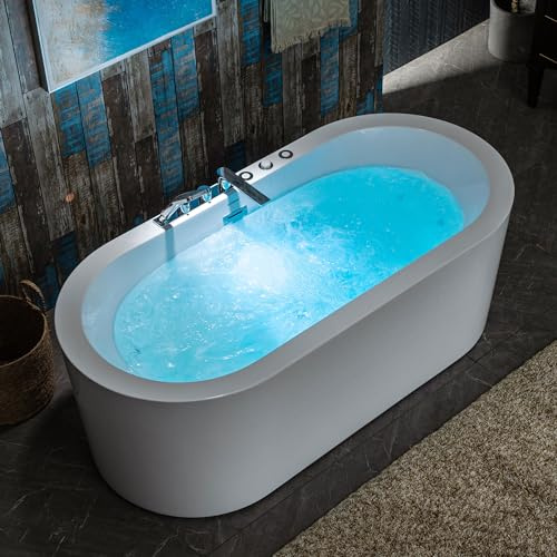 WOODBRIDGE 66-1/2 x 31-7/8 Whirlpool Water Jetted and Air Bubble Freestanding Heated Soaking Combination Bathtub withFaucet, BJ200+F0041CH