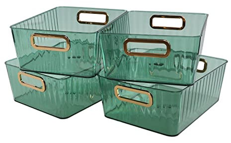 Qshape Clear Plastic Storage Bins, Cosmetics Storage Baskets, Set of 4