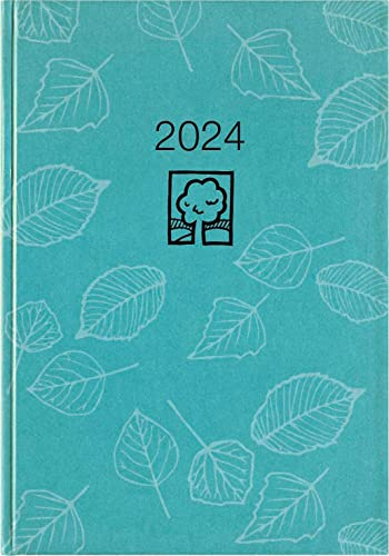 Calendario de bolsillo turquesa 2024, calendario de oficina, 10,2 x 14,2 – 1 día en 1 página, cubierta de cartón resistente, división de horas 7-19 horas, ángel azul, 610-0721