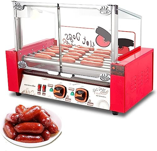 Hot Dog Maker Machine À Saucisses À 7 Rouleaux, Tiges Antiadhésives Hot Dog Grill Roller Desktop Saucisse Grill Cooker Machine, Double Contrôle De La Température Porte Coulissante en Verre