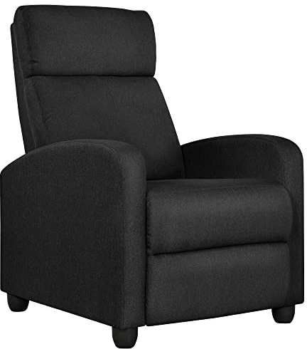 Yaheetech Sillón Reclinable Silla Masaje Butaca para el Salón Sofa Relax Domitorio Sillones Grandes con 3 Posiciones Ajustable Negro Tejido de Poliéster