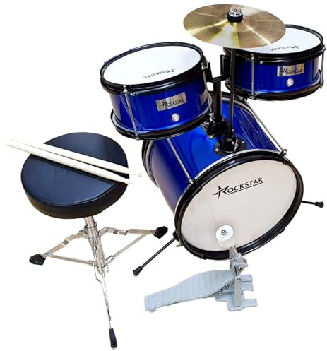 ROCKSTAR - Batería Principiantes Junior JDS1043B - Instrumento Musical Afinable con Pedal de Bombo, Taburete y Baquetas - Calidad sonora excepcional. Dimensiones: 50cm Ancho, 90cm Fondo, 75cm Alto