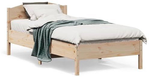 Buzaza Massivholzbett mit Kopfteil Holzbett Kopfteil Bett Bettgestell Holz Massivholzbetten Bettrahmen Massivholzbett 75x190 cm Kiefer - 842626