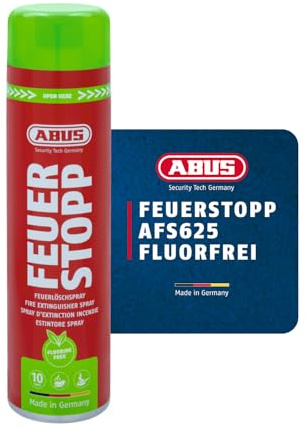 ABUS Feuerlöschspray Feuerstopp AFS625 fluorfrei - handlicher Feuerlöscher gegen Entstehungsbrände der Brandklassen 5A und 5F - lange haltbar - Made in Germany - für Haushalt, Küche, Camper und Grill