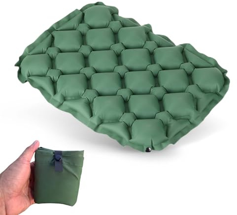 AriKroii Cuscino Gonfiabile Ultraleggero per Campeggio,Cuscino da Stadio Pieghevole,Cuscino Gonfiabile Mare,Portatile Cuscino Piccolo per Viaggio, Spiaggia, Escursioni,Campeggio (Verde)