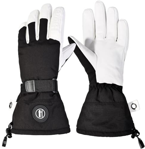 Harssidanzar Guantes de esquí y Snowboard de Cuero para Invierno con Cinco Dedos,para Hombre y Mujer Army Heli Ski KM069EU,BlancoNegro,Tamaño M
