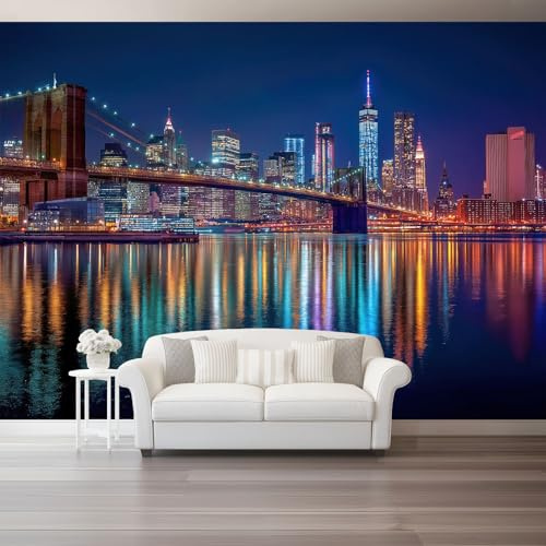 Carta da Parati Murale 200 x 140 cm - Moderno Vista Notturna Della Città Architettura Carta da Parati Non Tessuta Nero Fotografica, Poster Decorativo per Soggiorno Sfondo TV e Divano