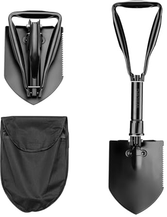 Wiltec Hopfällbar spade 58 x 15 cm i stål, vikbar multifuntionsspade Klappschaufel zusammenklappbar med hacka och såg