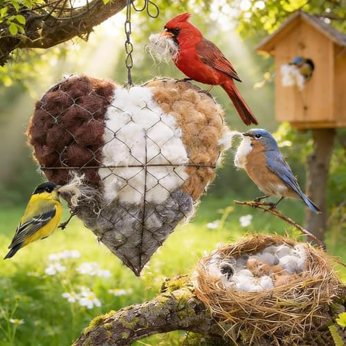 Handmade Fiber Bird Nesting Heart, Birds Nests Material Holder, Hummingbird Nest Boxes for Outside, Nester Houses Design, Dual-Season Outdoor Bird Shelter for Garden, Yard & Bird Lover (1pcs)