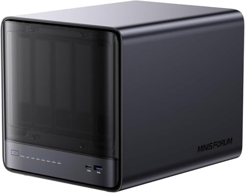 MINISFORUM N5 Air 5-Bay Desktop NAS, AMD Ryzen 7 255, 8C/16T CPU, Radeon 780M,64GB SSD, 3×M.2 NVMe, 10GbE + 5GbE, porte OCuLink e USB4, slot di espansione PCIe x16 (senza HDD)