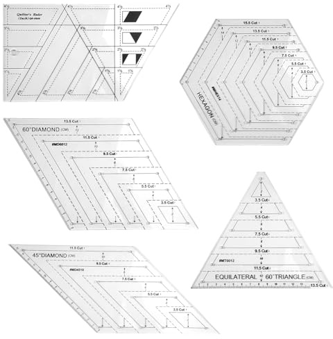 5 Pièces Regle Patchwork Couture, Règle de Couture Transparente | Coutures Règles avec Échelle et Indications D'angles, pour une Coupe Précise, Quilting, Patchworks