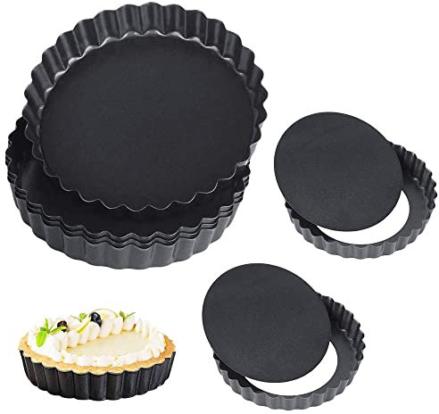 DECARETA 6 Stück Tortenform Rund Tarteform Kuchenform mit Hebeboden Quicheform Tartelette Förmchen 11 * 2cm Obstkuchenform Klein Obstbodenform für Schokoladentorten Quichesmuffins