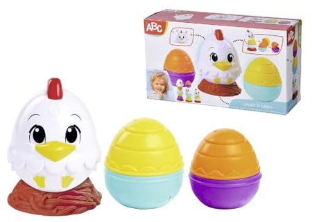 ABC 104010184 - Stapel-/Vippleksak Höna - Vippleksak från ABC i Form av Höna Inklusive Fågelbo och Staplingsbara Ägg som Kan Förvaras Inuti Hönan, Från 12 månader