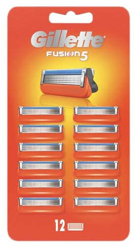 Gillette Fusion5 Rasierklingen für Herren, 12er-Pack Rasierklingen-Nachfüllpackungen mit Präzisionstrimmer, 5 Anti-Reibungsklingen, geeignet für Mailbox
