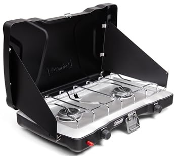 Coleman Triton+ 2-Burner Propane Camping Stove with InstaStart Ignition, Portable Camping Cooktop with 2 Adjustable Burners & Wind Guards, 22,000 BTUs of Power for Camping, Tailgating, Grilling