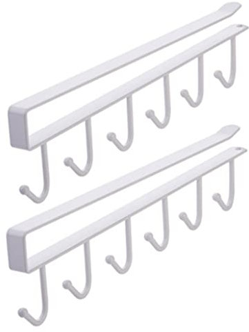 WANGCL Paquete de 2 portavasos debajo de armarios con tornillos adhesivos, 6 ganchos para tazas de café, soporte para almacenamiento para restaurante, cafetería, bar, cocina (blanco)