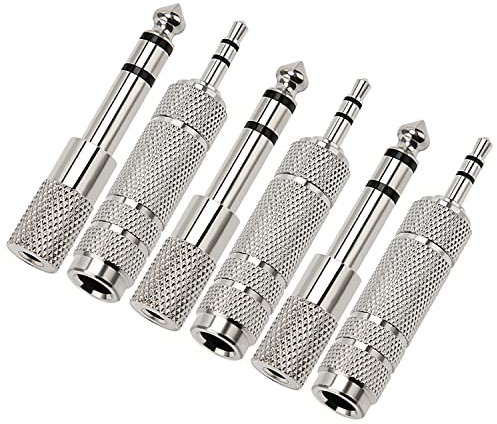 6 Stycken Hörlursadapter, KUOQIY 6,35 mm Hane Plugg till 3,5 mm Hona Jack och 3,5 mm Hane Plugg till 6,35 mm Hona Jack Audio Stereo TRS Converter för Hörlurar, Mikrofoner, Nickelpläterad