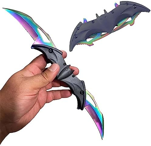 iWrot Dark Bat Knight Double Blade Folding Pocket Knife with Spring Assist,Tactical Belt Clip Knives Great Gift for Outdoors Hunting Camping Fishing