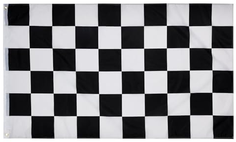 PHENO FLAGS Drapeau de sport automobile 150x90 cm - drapeau de course noir et blanc avec œillets robustes et double couture, drapeau à damier pour Formule 1