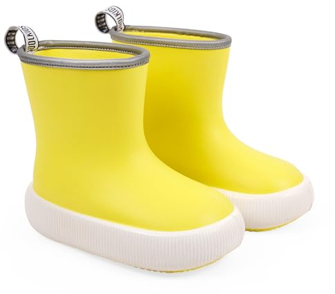 PERLETTI Botas Agua Niño Niña con Suela Gruesa Antideslizante - Botas Lluvia Impermeables Niños Niñas 3 4 5 6 Años Ultra Ligeras - Bota infantil con Borde Reflectante Multicolor (Amarillo, EU 26/27)