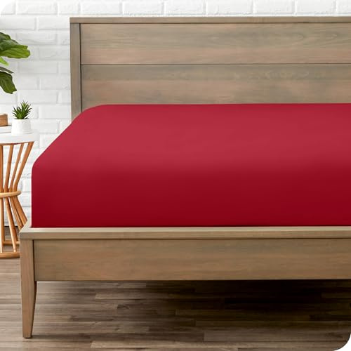 Bare Home Fitted Bottom Sheet Double Size - Premium 1800 Ultra-Soft Microfibre Sheet - Wrinkle Free - Deep Pocket - 38 CM/15 IN Deep - Double Fitted Sheet (Double, Red)