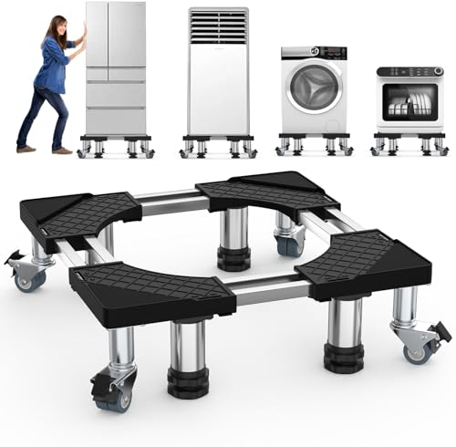 DEWEL Support Machine à Laver Socle avec 4 Pieds+4 Roues Base de Machine à Laver Réglable Support Charge Maximale 500KG (Adjustable 54.5-67 cm)