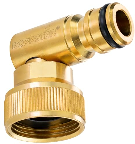 Poppstar Connecteur de tuyau de jardin pivotant 90º en laiton pour robinet (3/4) Connecteur coude pivotant pour robinets 3/4 pour systèmes à emboîtement