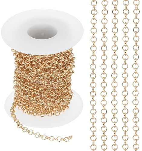 PATIKIL 16,4ft Catena Maglia Circolare, Rotolo Catena 4mm Catena Maglie per Gioielli, Bobina Maglie Metallo, Catene per Collane, Accessori, Collana, Braccialetto, Orecchino, Rame Oro