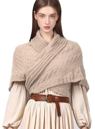 CAMDOM Écharpe d'Hiver Chaude Médiévale Vintage Tricotée Confortable Châle Cadeau pour la Fête des Mères Pull Écharpe Triangulaire Cape