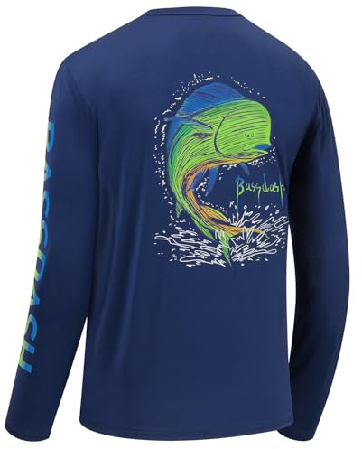Bassdash T-Shirt Anti UV Homme Manche Longue UPF 50+ Chemises de Pêche Graphiques pour Hommes Évacuation de l'humidité Protection Solaire UV