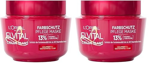 L'Oréal Paris Elvital Haarkur für längeren Farbglanz, Für coloriertes, getöntes oder gesträhntes Haar, Intensivkur mit Pfingstrosen Extrakt und UV-Filter, Color Glanz Farbschutz Pflegemaske, 1x300 ml