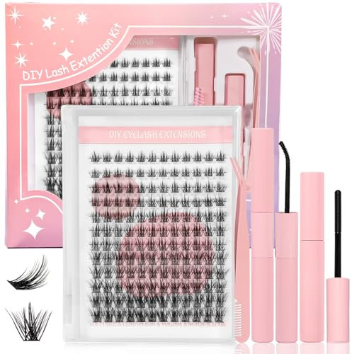 NXPZ 144 Pcs Ciglia Finte, Kit Extension Ciglia Riutilizzabili, Lunghezze Miste 8-16mm, Kit Completo con Adesivo Sigillante 2 in 1, Rimovente, Pinzetta, Spazzola, Fai da Te a Casa, per Principianti