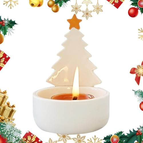 Portavelas de árbol de Navidad - de árbol de Navidad,Portavelas de cerámica para el hogar,para el hogar Interior Invierno Vacaciones Fijo Chimenea Sims Chimenea Mesa Decoración