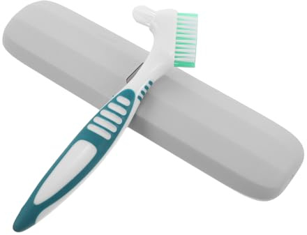 COLLBATH Kit de Cepillo para Limpieza de Dentaduras Postizas y Estuche de Viaje Compacto Cepillo Verde de Cerdas Suaves Caja Almacenaje Azul Gris para Higiene Dental en Casa y Viajes