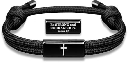 XFSRG Bracciale Uomo Corda Braccialetto Regolabile in Corda Nera con Croce Accessorio Impermeabile di Fede Idea Regalo per Battesimo e Cresima (Nero A)