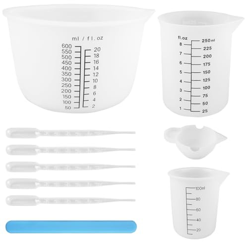 Rairsky 10 Piezas Tazas Medidoras de Silicona,10ml/100ml/250ml/600ml