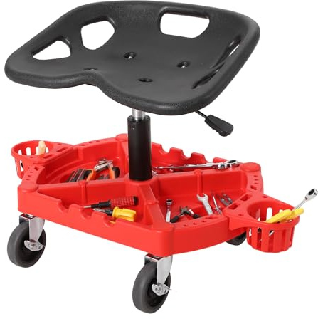 Garvee Rolling Mechanic Stool, 136kg Capacity Roller Creeper Seat with 360° Lockable Wheels & Tool Tray, 48-63cm Height Adjustable Workshop Seat Chair for Garage, Shop, Auto Repair
