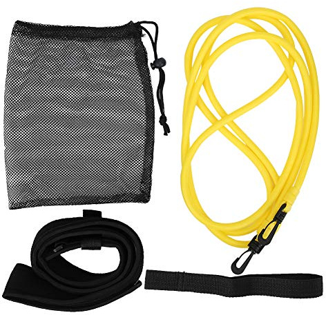 CAGUYLONA Ensemble de 4 Cordes de résistance pour entraînement à la Natation, Dispositif d'entraînement Aquatique sans Fil avec Ligne de Vie élastique, Ceinture Ajustable et Sangle d'extensi (Jaune)