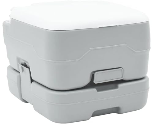 GeenYuu WC da campeggio grigio bianco robusto polietilene 41,5 x 36,5 x 30 cm toilette chimica portatile con ugello di risciacquo tipo T e imbuto di svuotamento girevole per esterni, campeggio