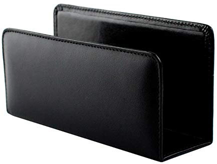 DELMON VARONE - Briefständer aus Premium Leder Boxcalf schwarz, Echtleder Dokumentenhalter zur Aufbewahrung von Briefe, Dokumente und Prospekte, Organizer für Schreibtisch und Büro mit Metalleinlage