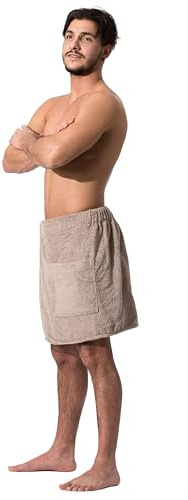 ZOLLNER Kilt de Sauna, Hommes, Bande élastique, Fermeture a Scratch, L/XL, Beige