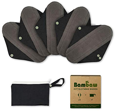 Reusable Menstrual Pads with Discreet Pouch | Medium Flow Bamboo Sanitary Pads | Zero Waste and Environmentally Friendly | Reusable Sanitary Towels | Cloth Menstrual Pads Set | Bamboo Pads | Bambaw