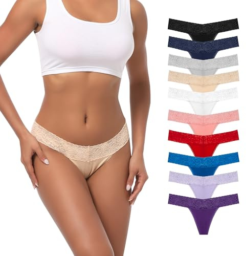 Pmrxi Cotton Thong for Women Plus Size G-Strings Panties Low Lace Waist Thongs For Woman Tangas Underwear Pack 10 Size 3X-Large
