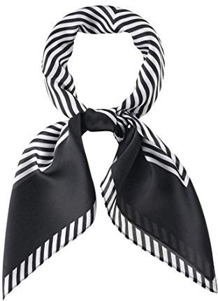 sourcing map 70cm Women Stripe Print Square Scarves Kerchief Neck Scarf Neckerchief Headband Black White 70 * 70cm/ 27.56 * 27.56 inches(L*W)